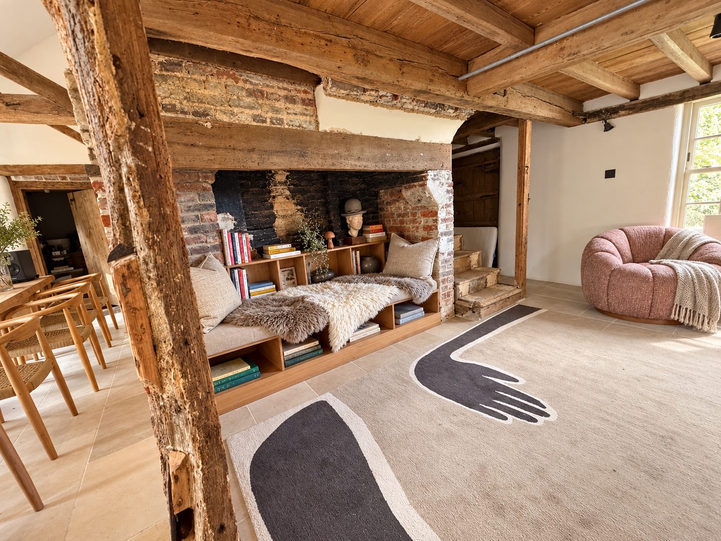Restored beamed living room with inglenook – USFEW, Kent
